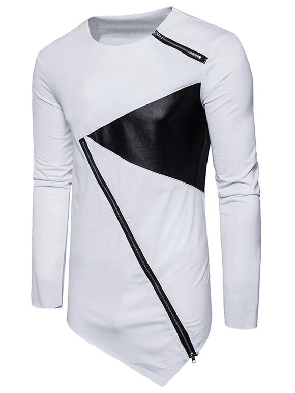 T-Shirt Asymétrique En Cuir Pu À Glissière - Blanc XL