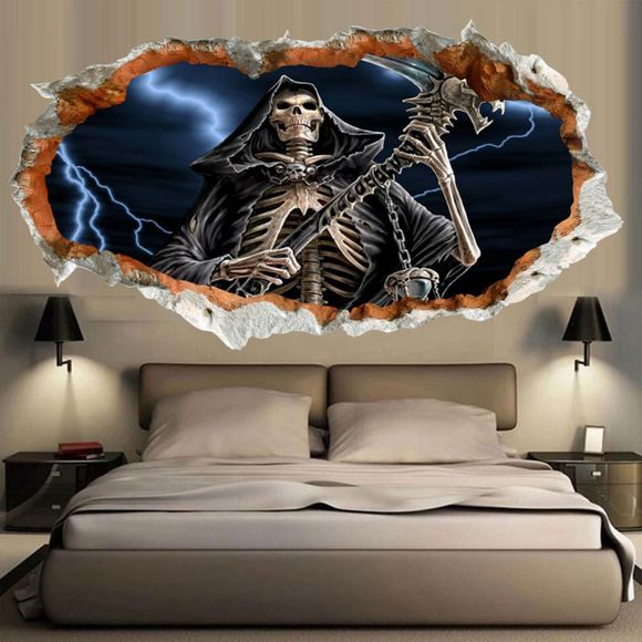 Autocollant Mural d'Halloween Imperméable 3D Mort Terrible - Noir Bleu 