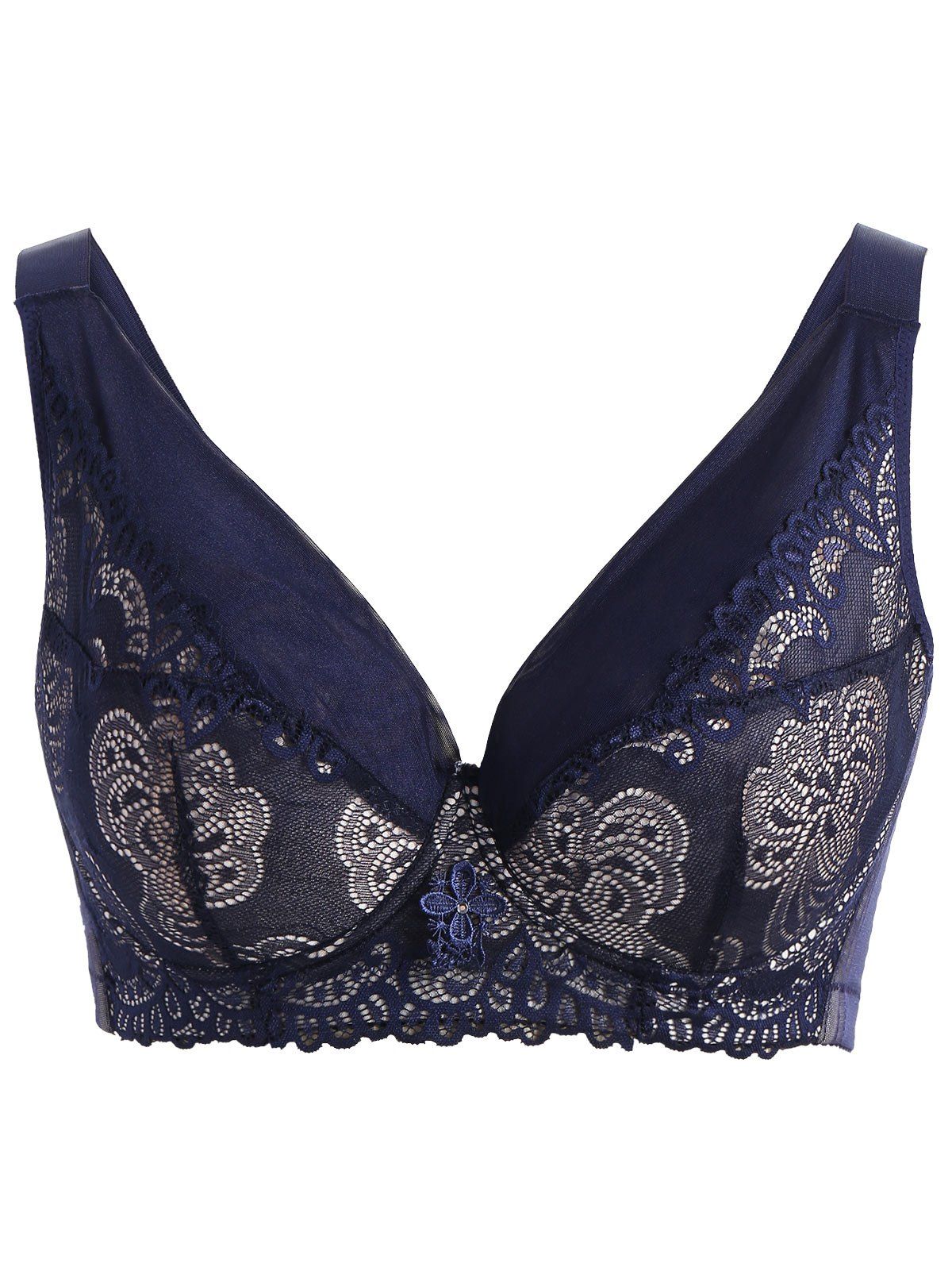 

Plus Size Crochet Floral Lace Underwire Bra, Blue