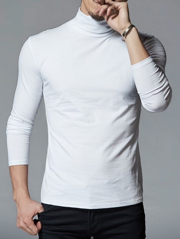 T-shirt Stretch à Col Roulé à Manches Longues - Blanc XL