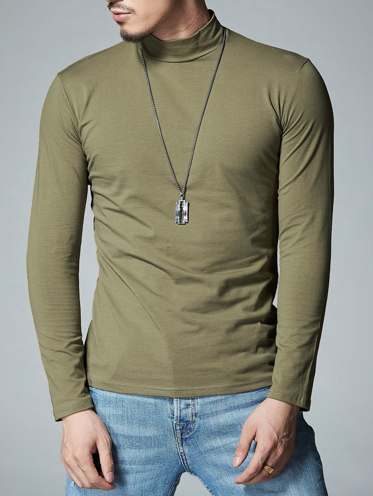 Download 17% OFF 2020 Stretch Mock Neck Long Sleeve T-shirt In ...