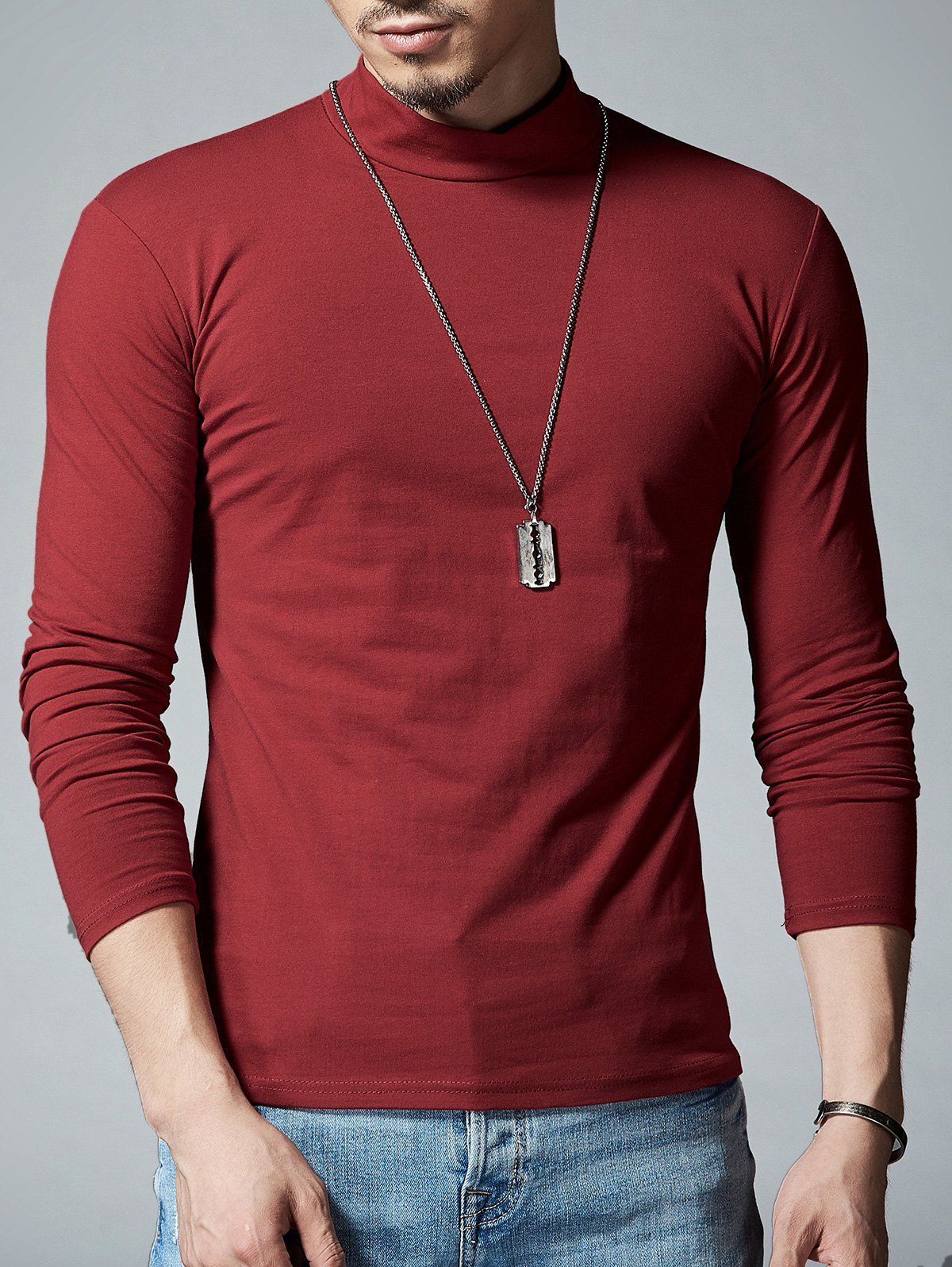 [17% OFF] 2021 Stretch Mock Neck Long Sleeve T-shirt In RED | DressLily