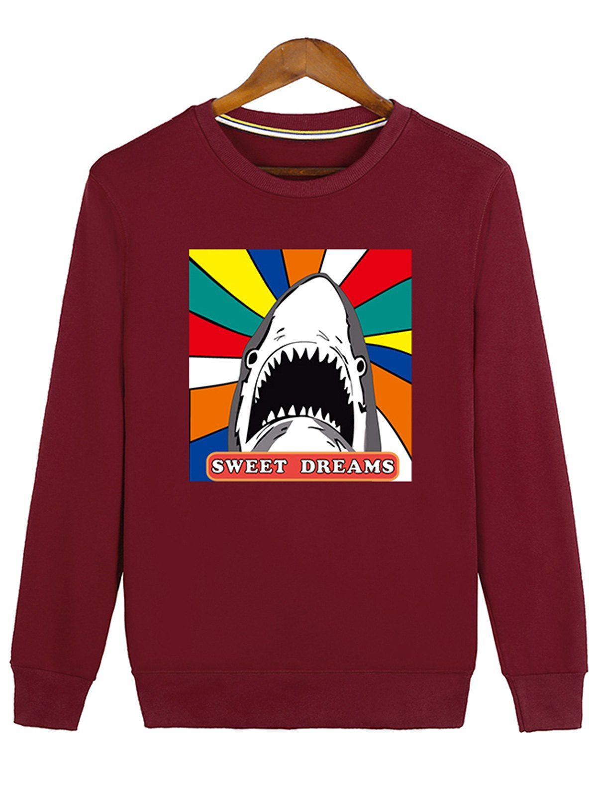 

Cartoon Print Shark Graphic Sweatshirt, Red