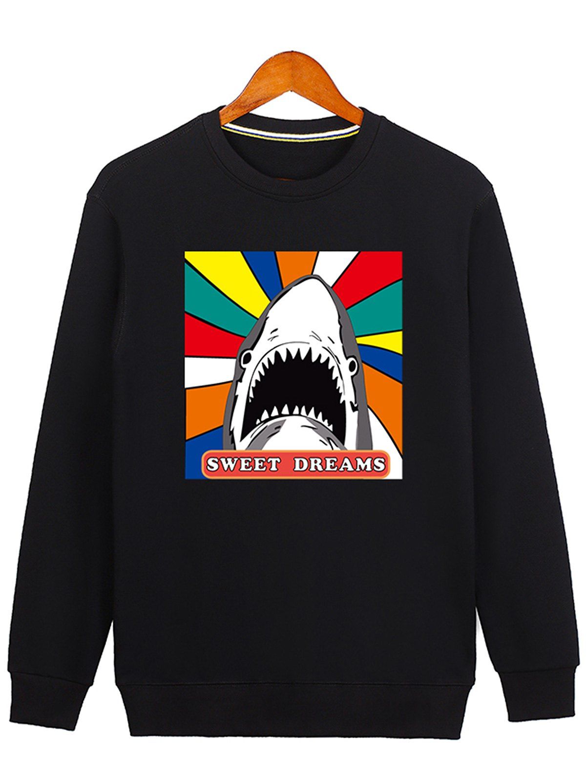 

Cartoon Print Shark Graphic Sweatshirt, Black