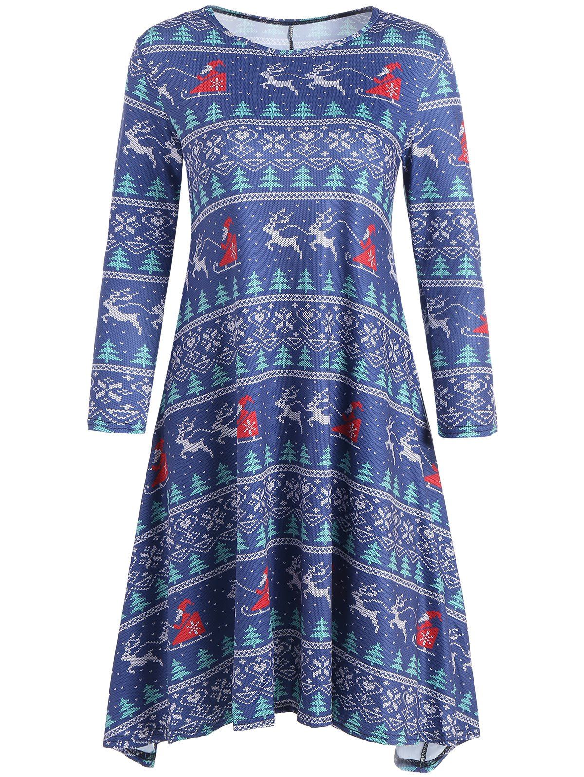 

Snowflake Reindeer Christmas Mini Swing Dress, Deep blue