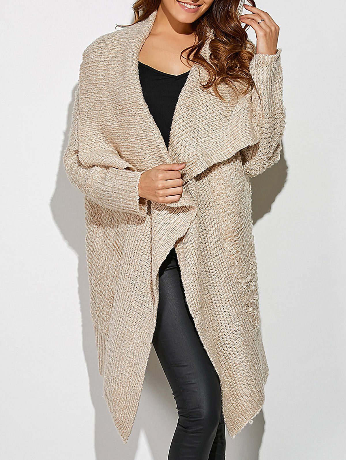 

Asymmetrical Open Front Knit Cardigan, Off-white