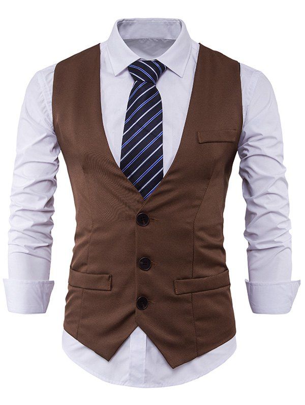 

V Neck Belt Button Up Waistcoat, Khaki