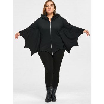 2018 Halloween Plus Size Hooded Batwing Coat BLACK XL In Plus Size ...