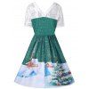 Christmas Lace Yoke Swing Dress - GREEN M