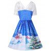 Christmas Lace Yoke Swing Dress - BLUE M