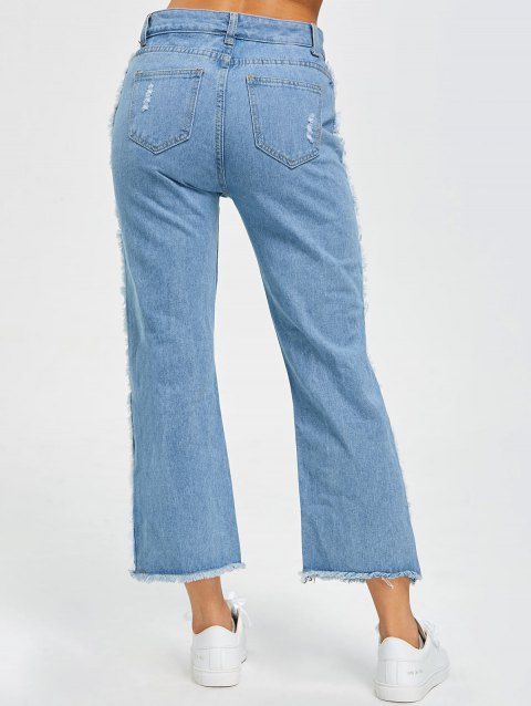 [41% OFF] 2019 Ripped Raw Hem Wide Leg Jeans In BLUE L | DressLily.com