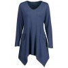 T-Shirt Mouchoir à Col En V Long - Bleu L