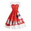 Robe Vintage Imprimé Père Noël et Ses Rennes - Rouge L