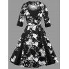 Robe Vintage Imprimée Florale Grande Taille - Noir 2XL