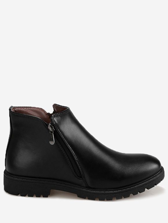 Side Zip Faux Leather Ankle Boots - Noir 44