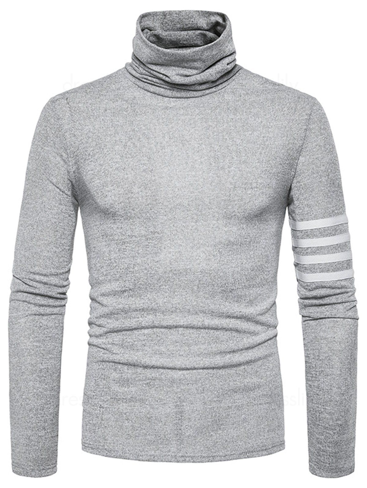

Stripe Braid Turtle Neck Knitted Sweater, Light gray