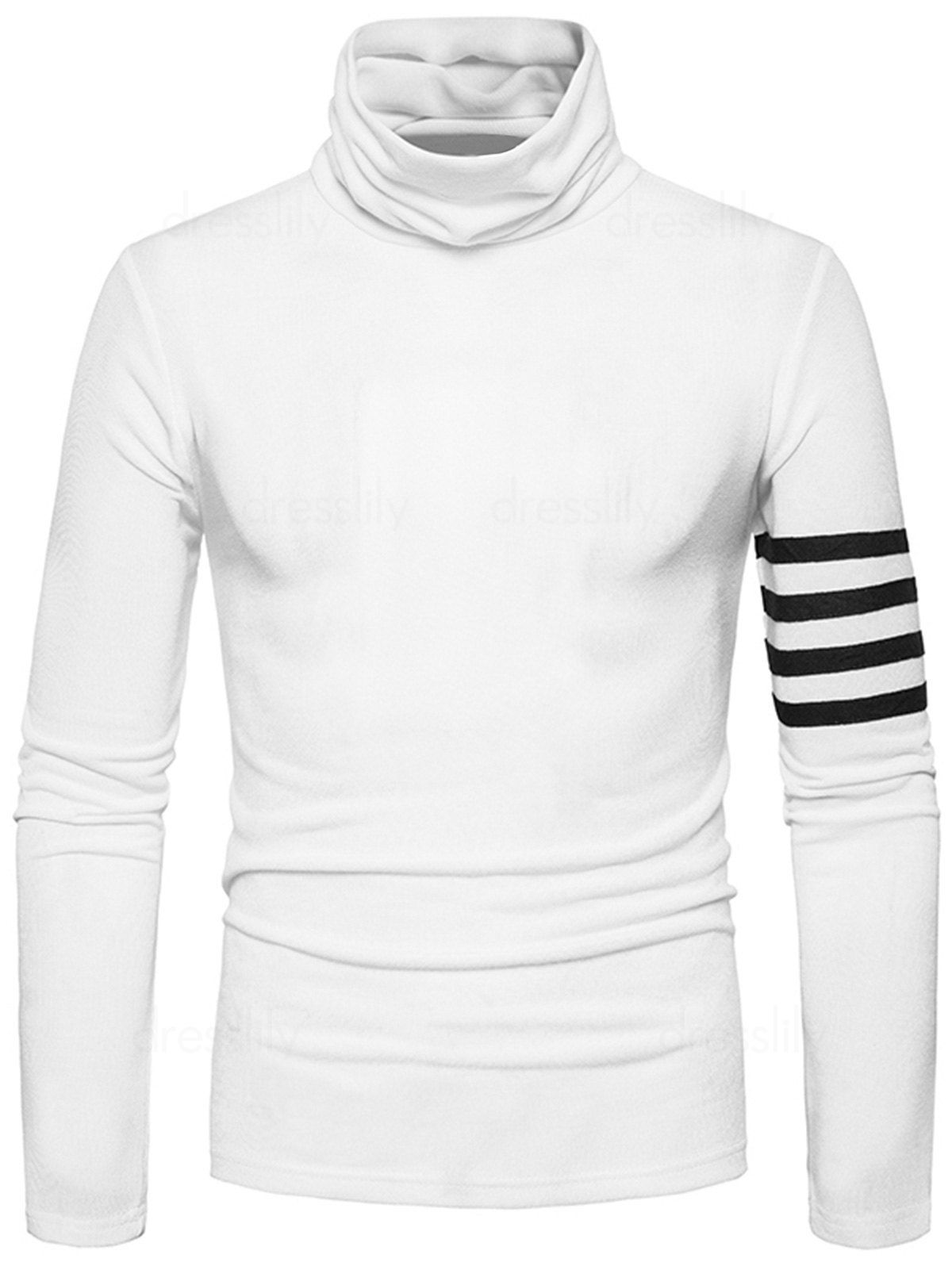 

Stripe Braid Turtle Neck Knitted Sweater, White
