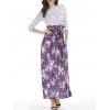 Robe en Longueur du Plancher à Imprimé Floral et à Rayures avec Poche - Pourpre L
