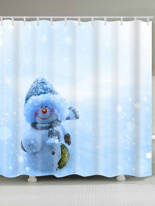 

Snowman Print Waterproof Bath Curtain, Light blue