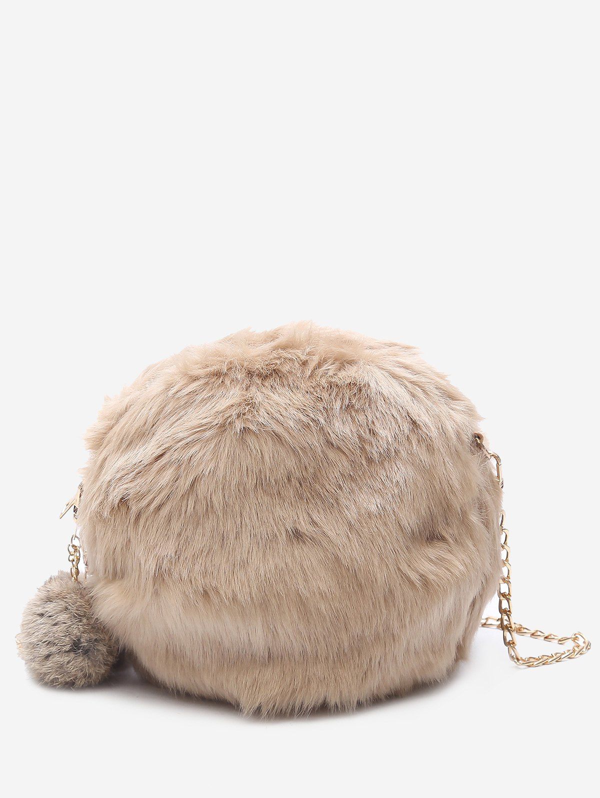 

Faux Fur Chain Pompom Crossbody Bag, Khaki