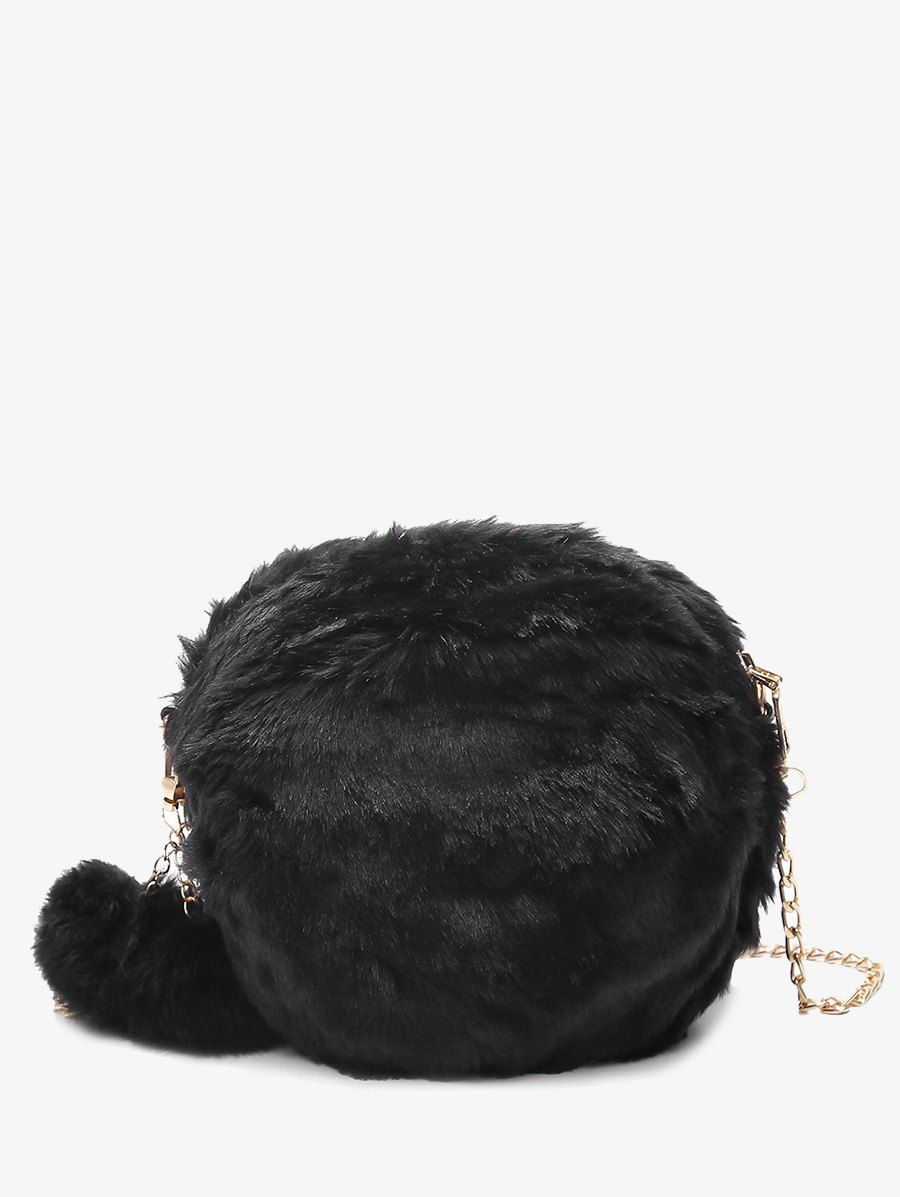 

Faux Fur Chain Pompom Crossbody Bag, Black