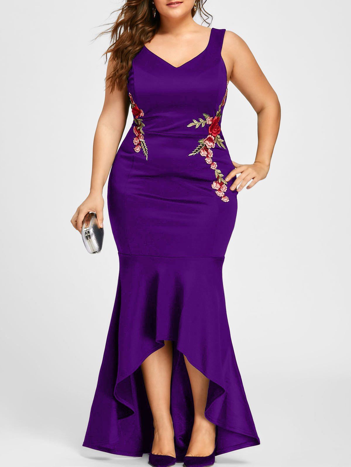 

Plus Size V Neck Sleeveless Mermaid Dress, Purple
