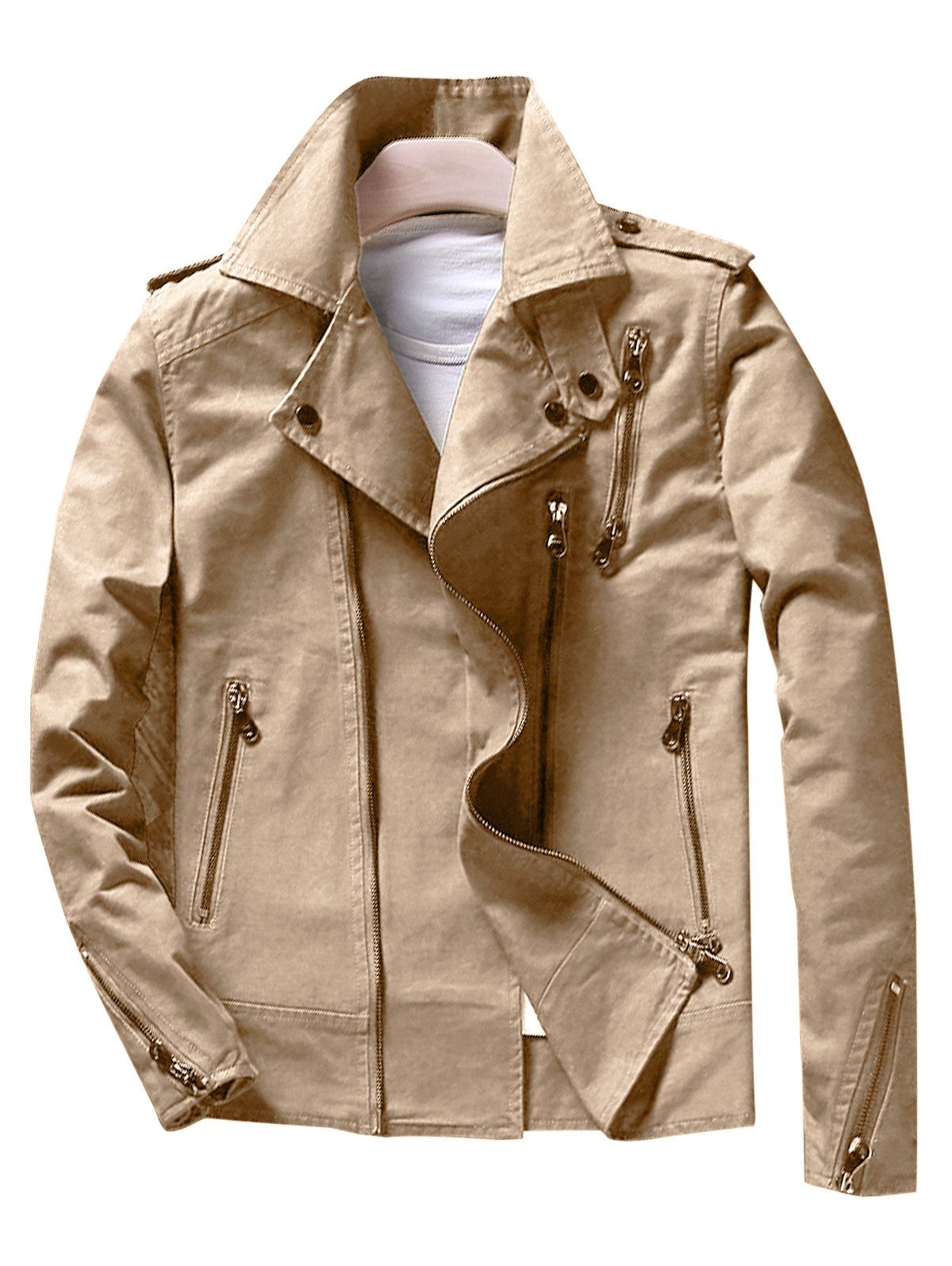 

Stylish Asymetrical Zip Moto Jacket, Khaki