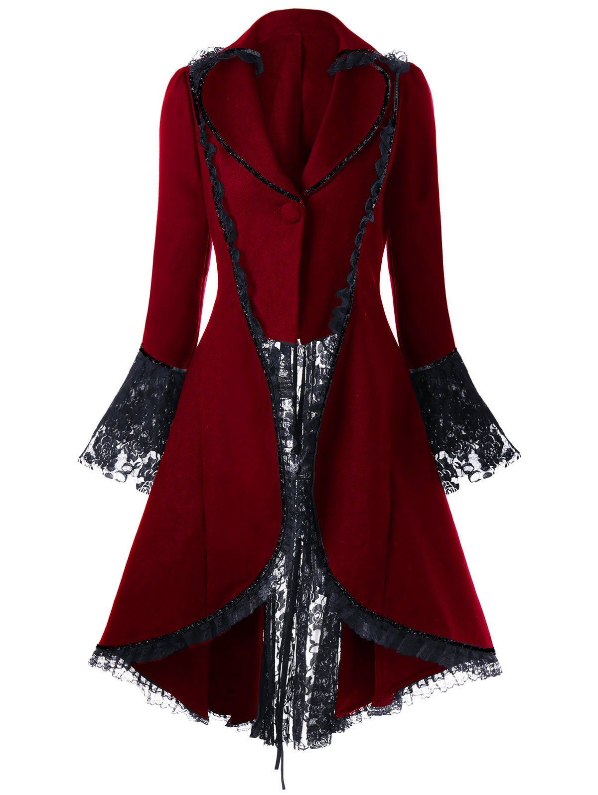 

Lace Panel Lace-up High Low Coat, Red