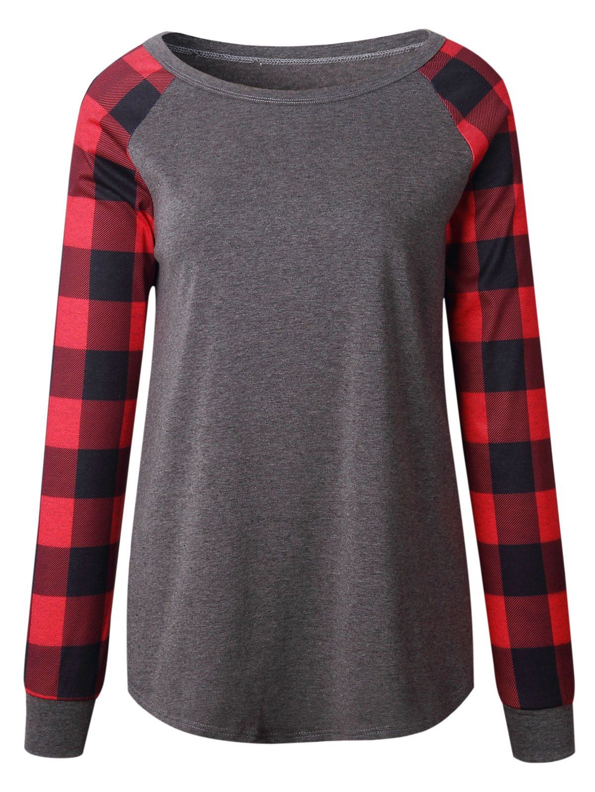 

Plaid Panel Raglan Sleeve Top, Deep gray