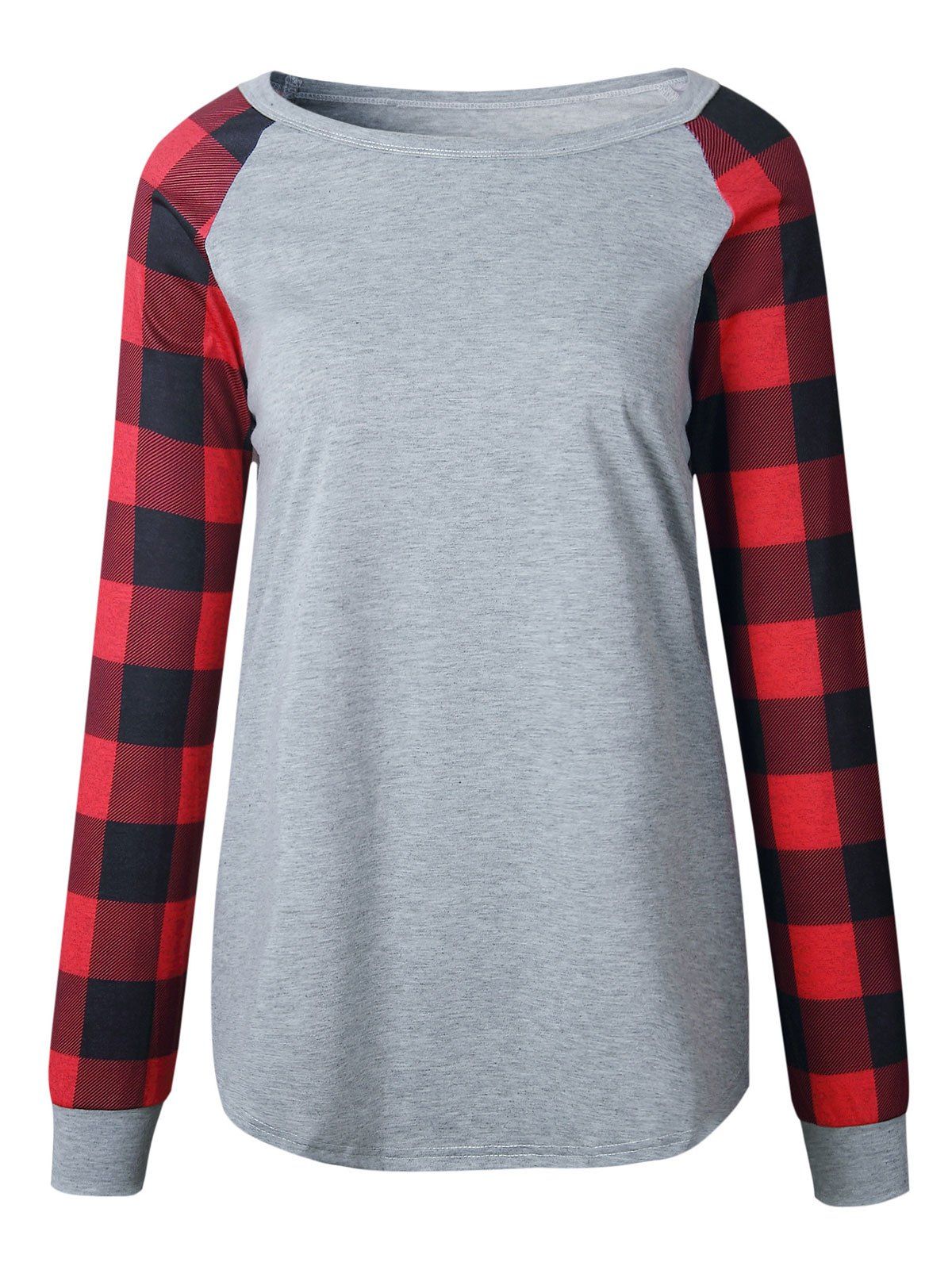 

Plaid Panel Raglan Sleeve Top, Light gray