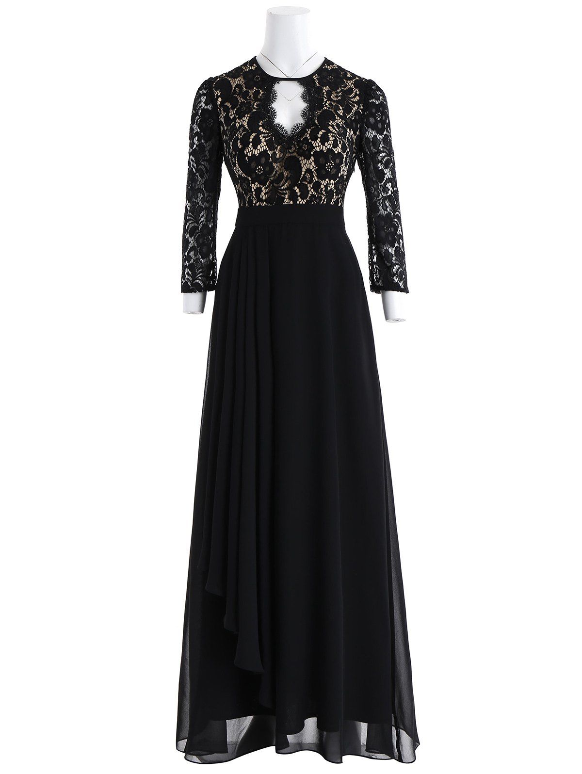 

Keyhole Floral Lace Formal Evening Dress, Black