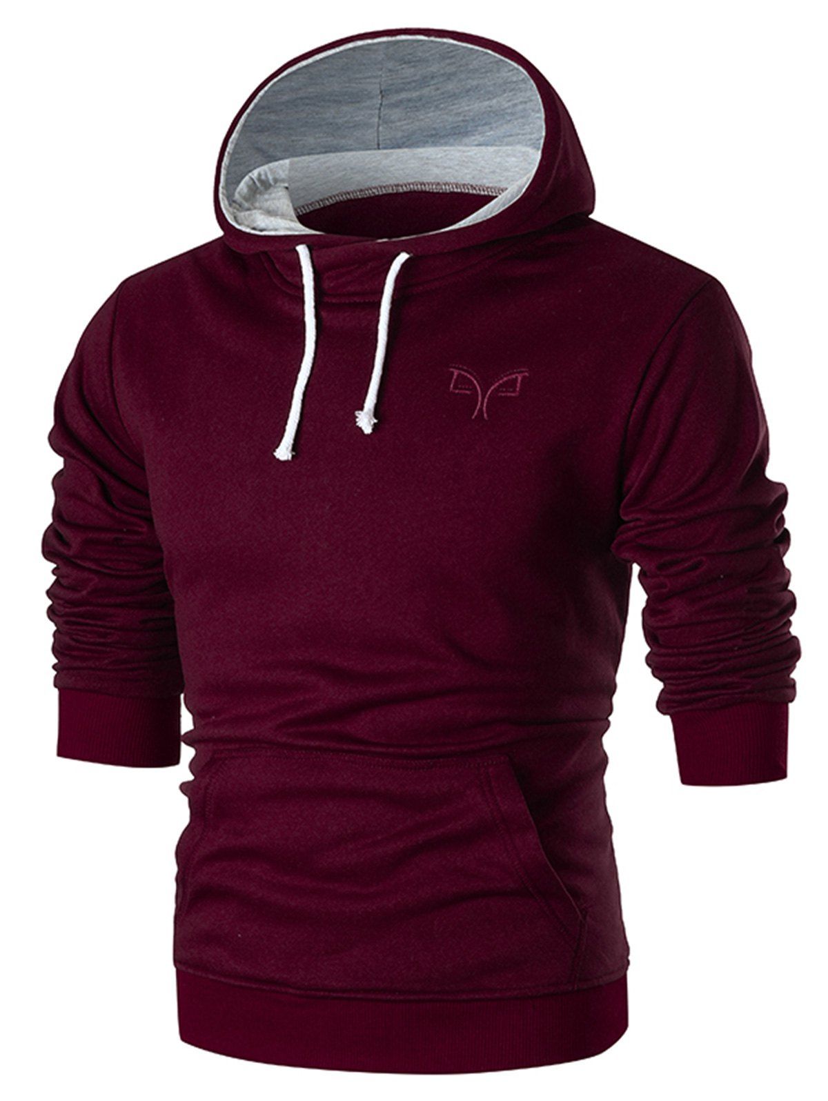 

Embroidered Kangaroo Pocket Pullover Hoodie, Red