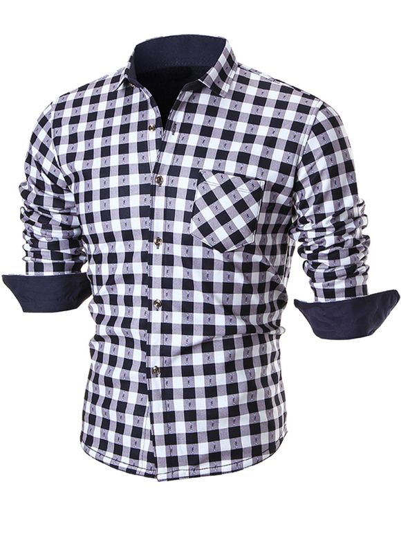 Chemise à carreaux à col roulé épais - Blanc 3XL