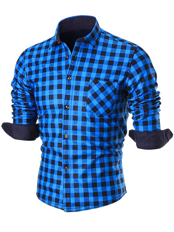 Chemise à carreaux à col roulé épais - Bleu XL