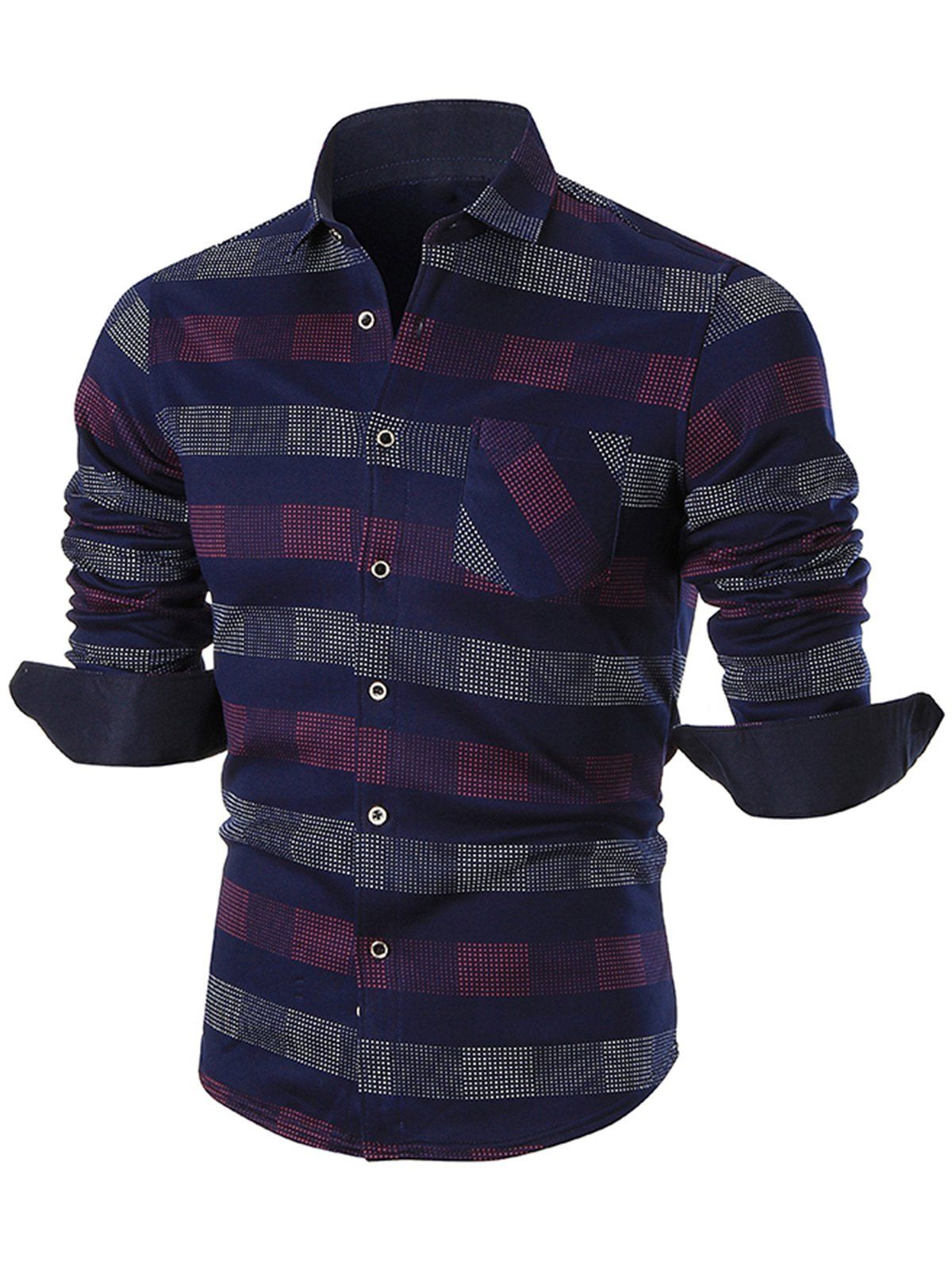 

Turn-down Collar Color Block Plaid Shirt, Red