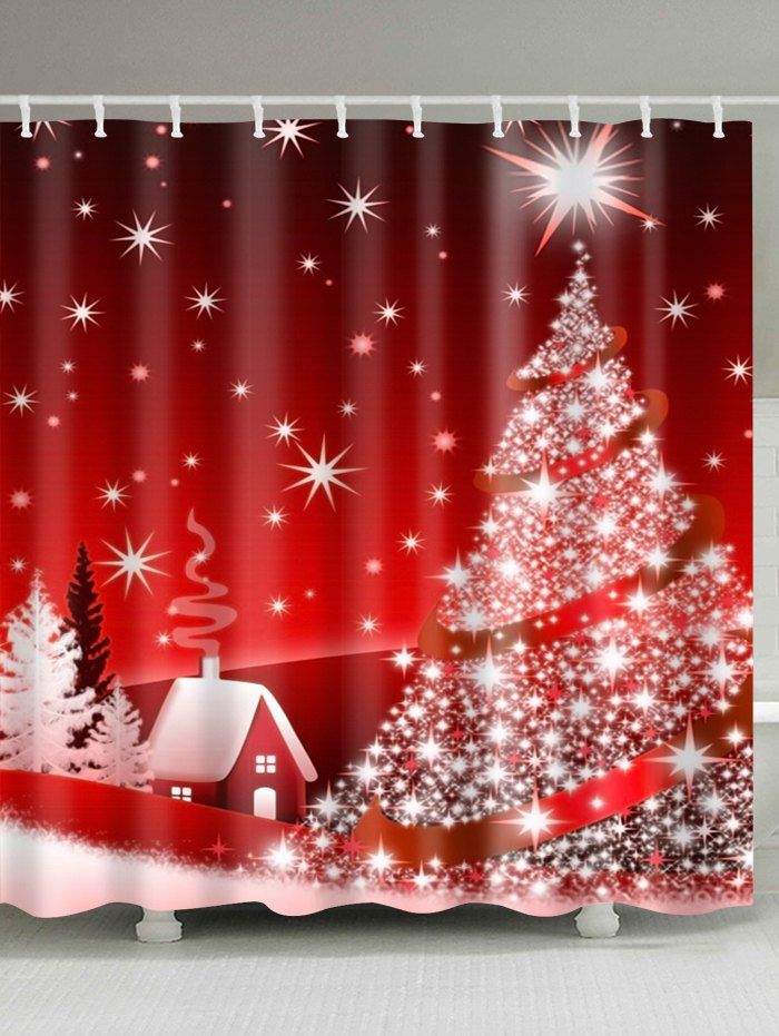 

Christmas Tree Polyester Waterproof Shower Curtain, Red