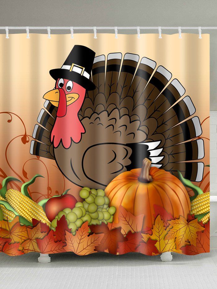 

Thanksgiving Turkey Food Printed Waterproof Bath Curtain, Colormix