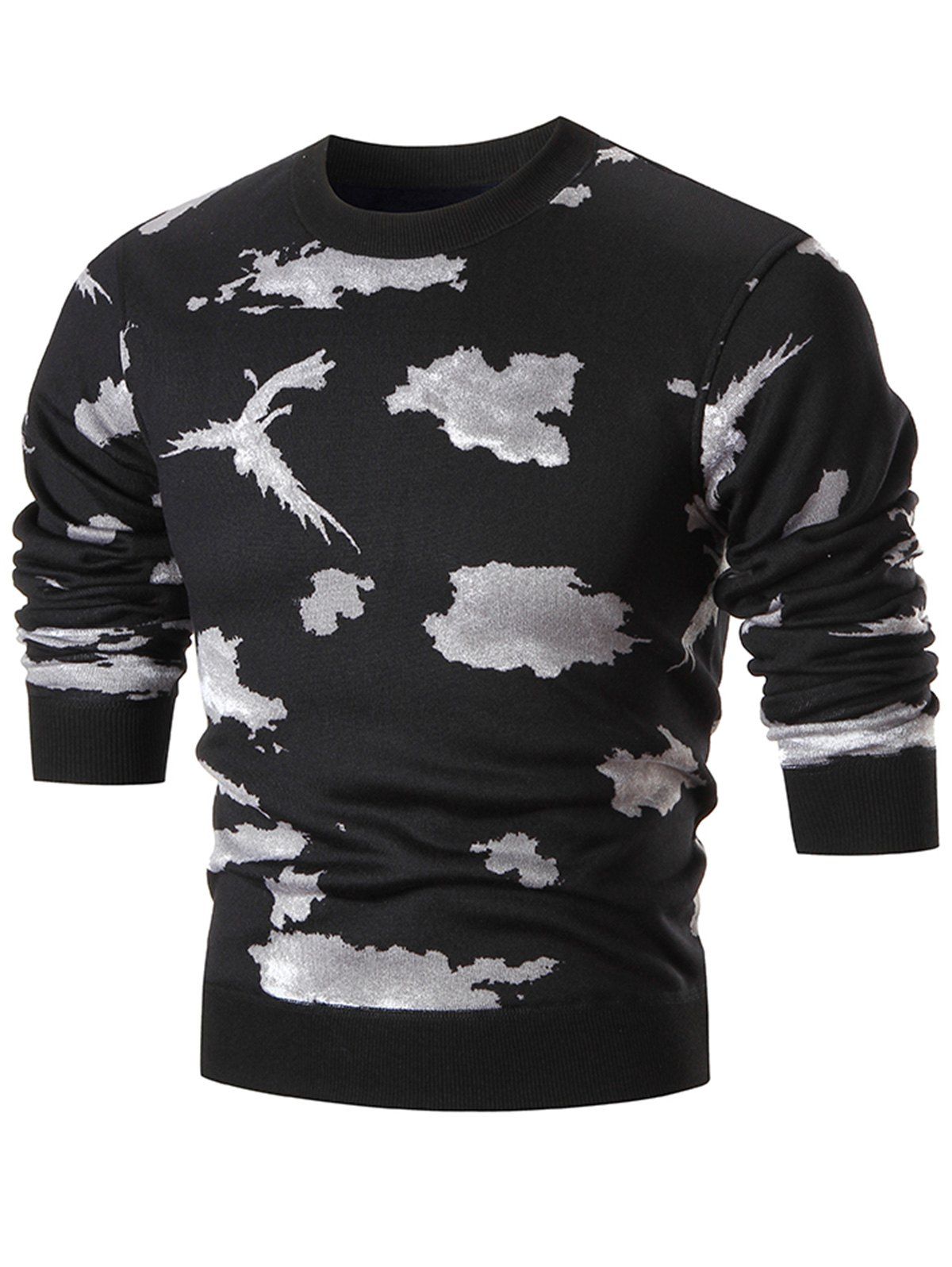 

Camo Print Crew Neck Knit Sweater, White