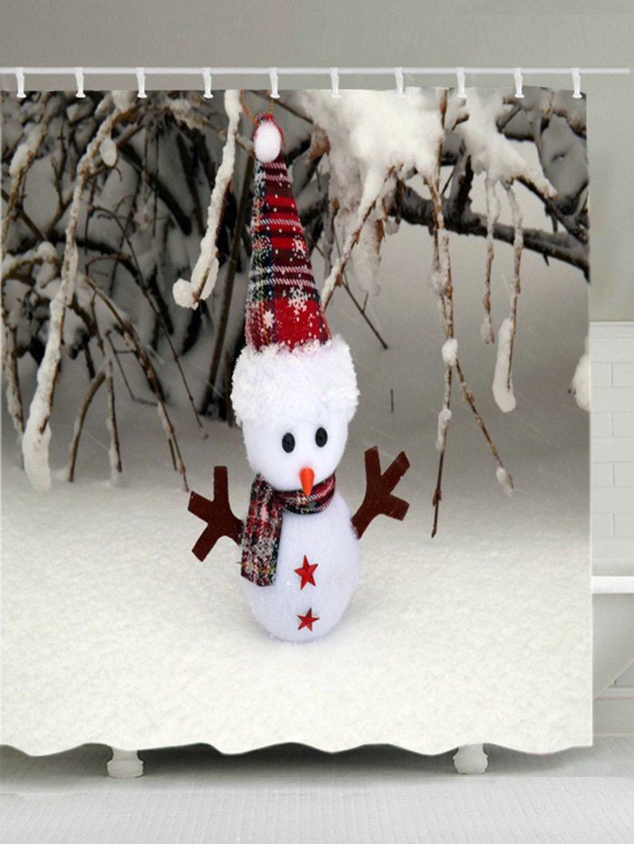 

Christmas Snowfield Snowman Print Fabric Waterproof Shower Curtain, White