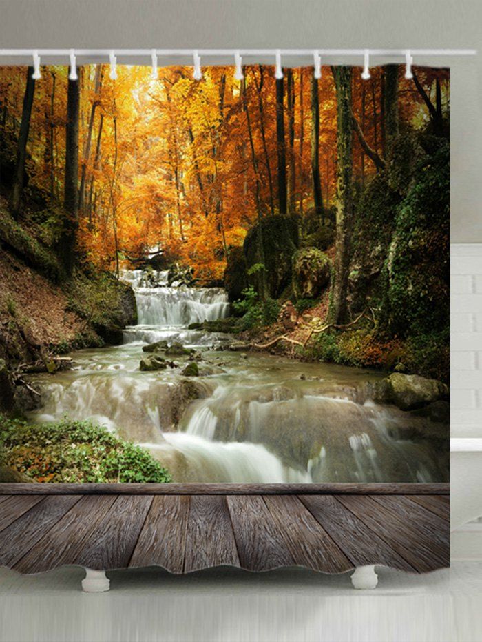 

Maple Forest Stream Print Fabric Waterproof Shower Curtain, Yellow