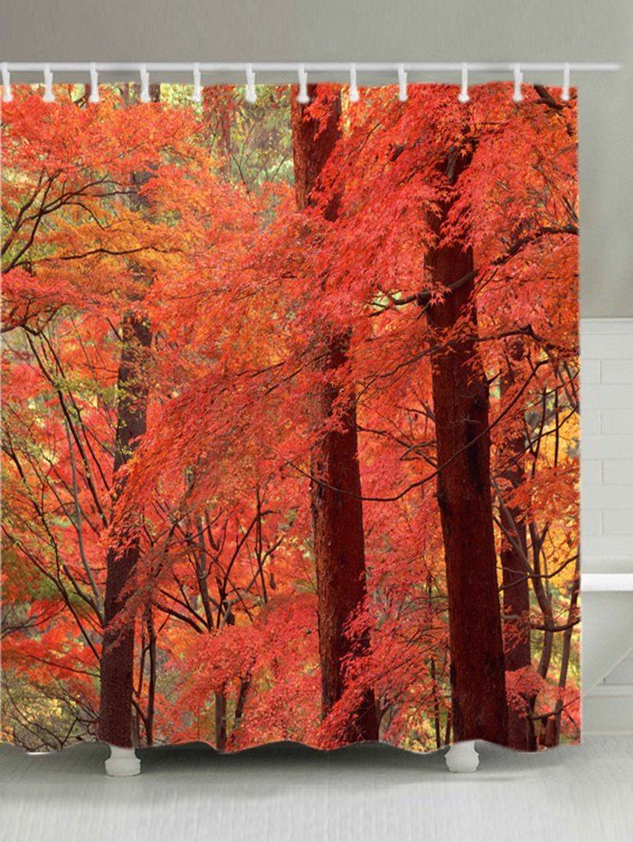 

Maple Forest Print Fabric Waterproof Shower Curtain, Red