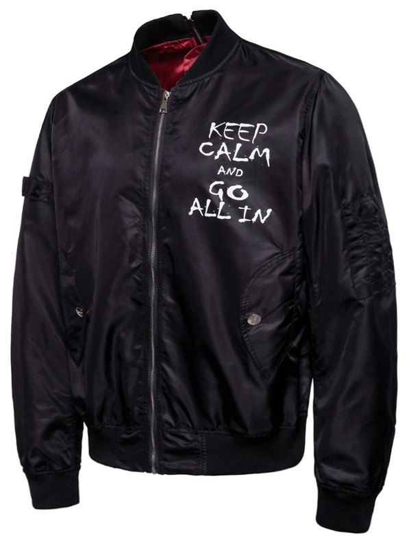 

Reversible Style Loose Fit Graphic Print Zip Up Jacket, Black