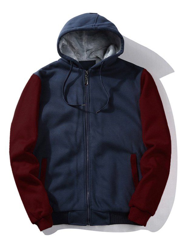 

Zip Up Color Block Panel Fleece Hoodie, Blue and red