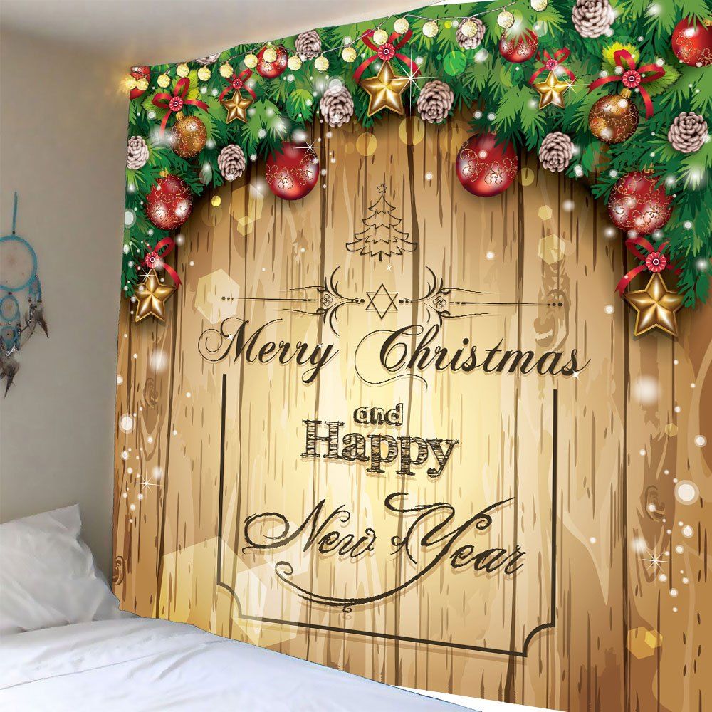 

Waterproof Christmas Wooden Door Pattern Wall Hanging Tapestry, Colorful