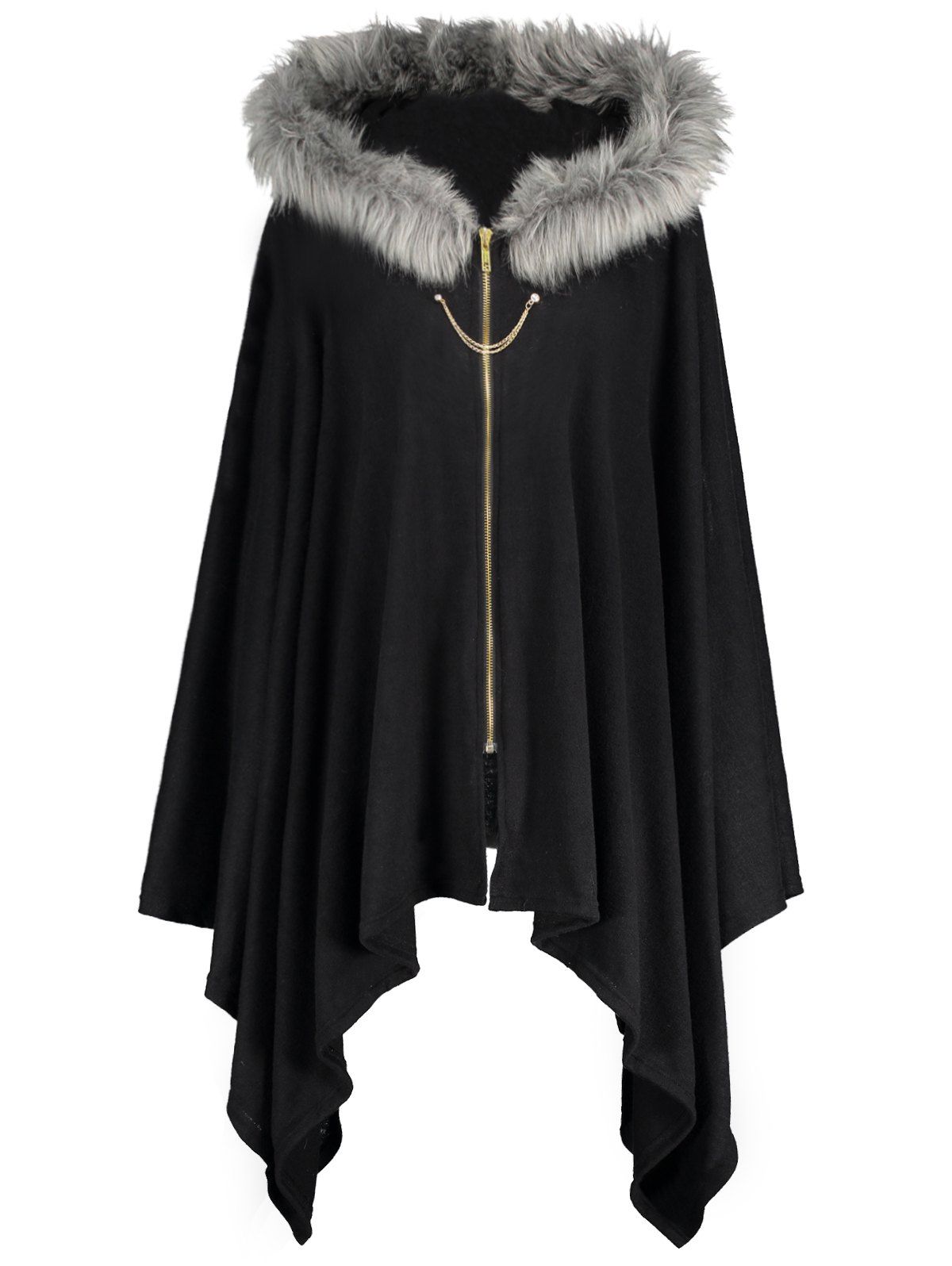 Faux Fur Trim Asymmetric Plus Size Cape Coat - BLACK 5XL