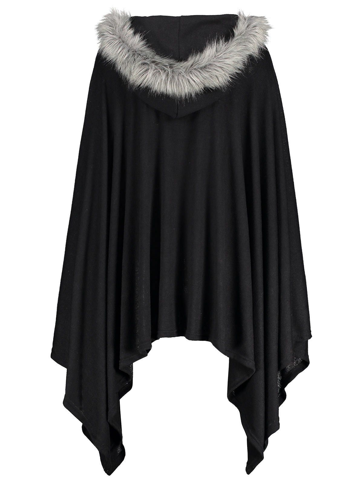 2018 Faux Fur Trim Asymmetric Plus Size Cape Coat Black Xl In Plus Size Sweatshirts And Hoodies 