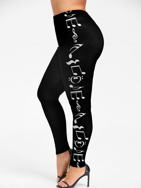 2018 Plus Size Monochrome Music Notes Leggings BLACK XL In ...