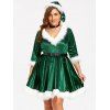 Robe Grande Taille Noël en Velours Côtelé et Fausse Fourrure avec Chapeau - Vert 4XL