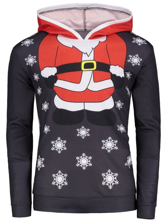 Sweatshirt à Capuche Imprimé Père Noël et Flocons de Neige - multicolore L