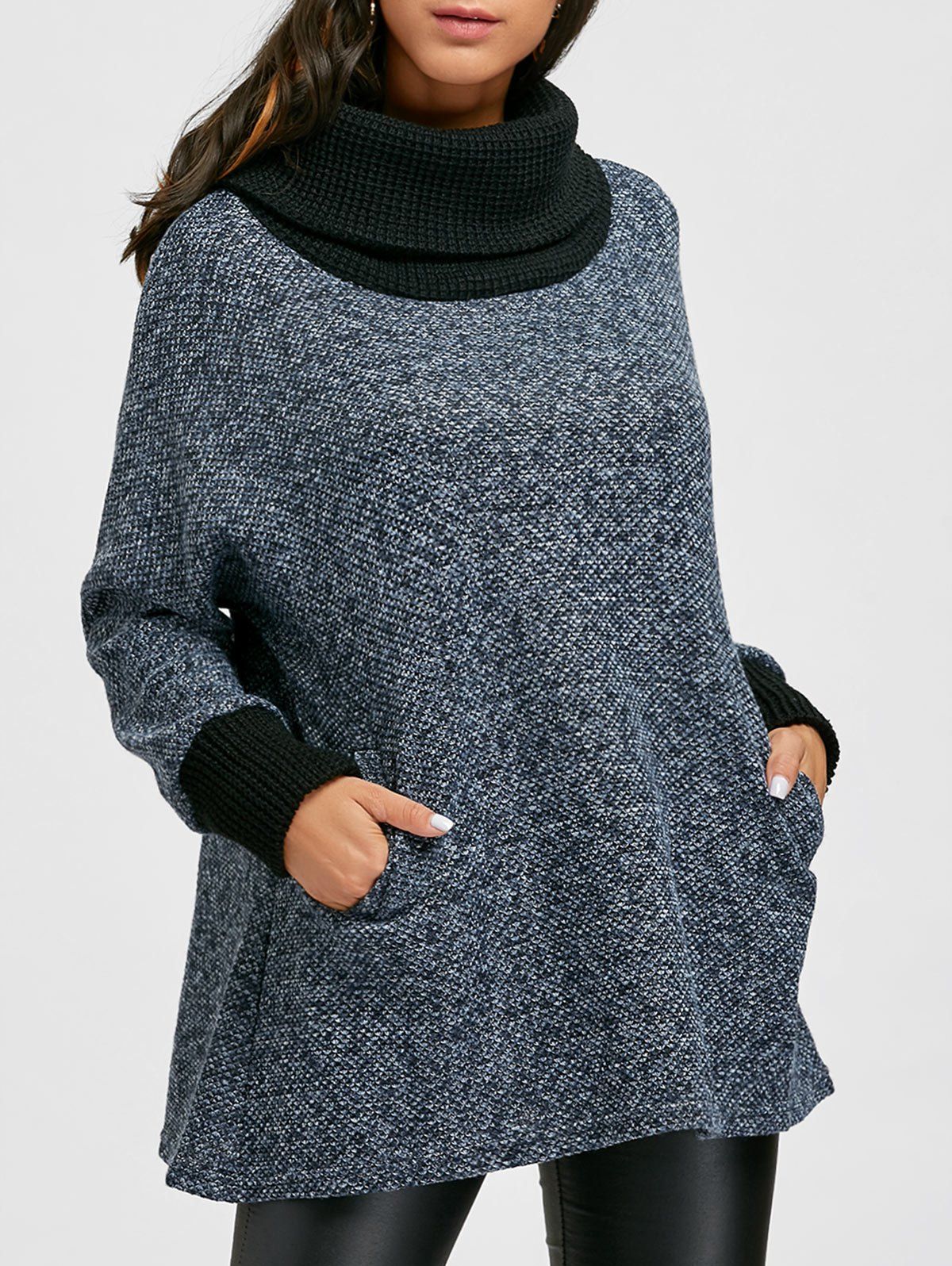 

Loose Fit Heathered Turtleneck Knitwear, Black blue